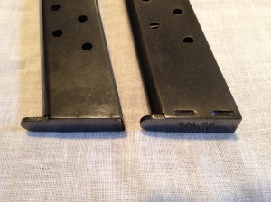 Aftermarket mag on left. Notice difference in length and contour of baseplate.